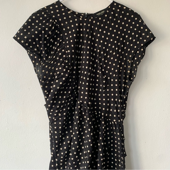 Rachel Comey New Delirium Silk Polka Dot Ruched Midi Short Sleeve Dress Black - Picture 7 of 14